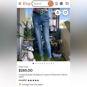 ⬇️ Vintage Escada Straightcut Laser-cut Geometric Denim Jeans